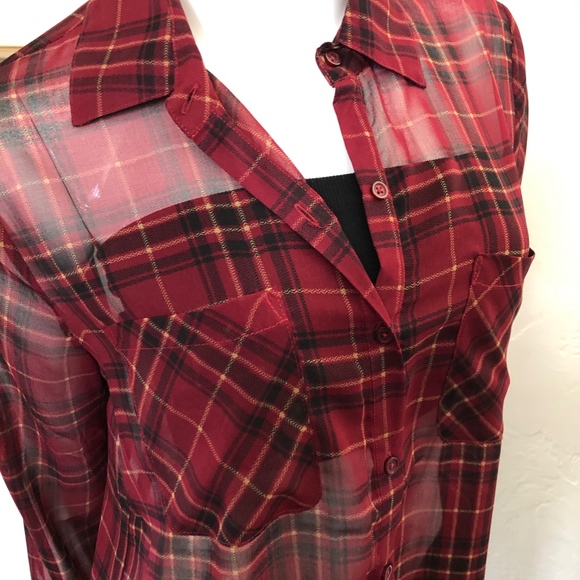 Jack by BB Dakota SheerTartan Plaid Blouse - Picture 3 of 7